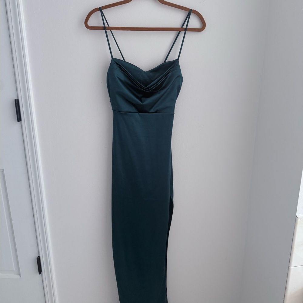 Elegant Teal Spaghetti Strap Dress
